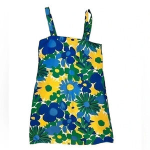 J.Crew Linen Blend Shift Sleeveless 70's Retro Bright Bold‎ Floral Dress Sz 4